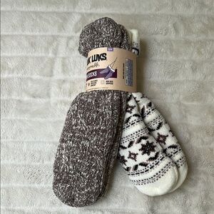 Muk Luks  Brown and White Patterned Socks, Size S/M